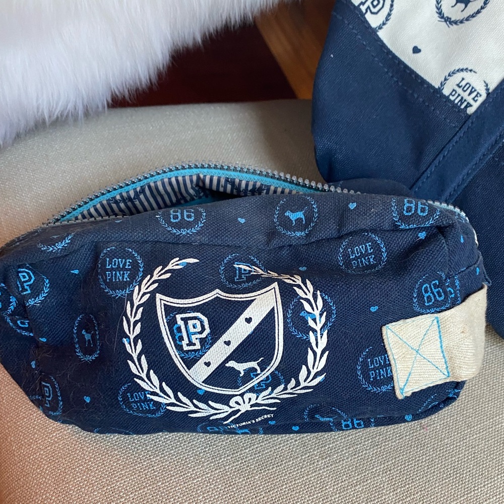 Vintage VS PINK Navy Cosmetic Bag with Collegiate Logos